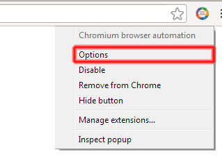 Options item highlihgted in CBA browserAction context menu